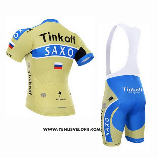 2015 Maillot Ciclismo Tinkoff Saxo Bank Azur et Jaune Manches Courtes et Cuissard